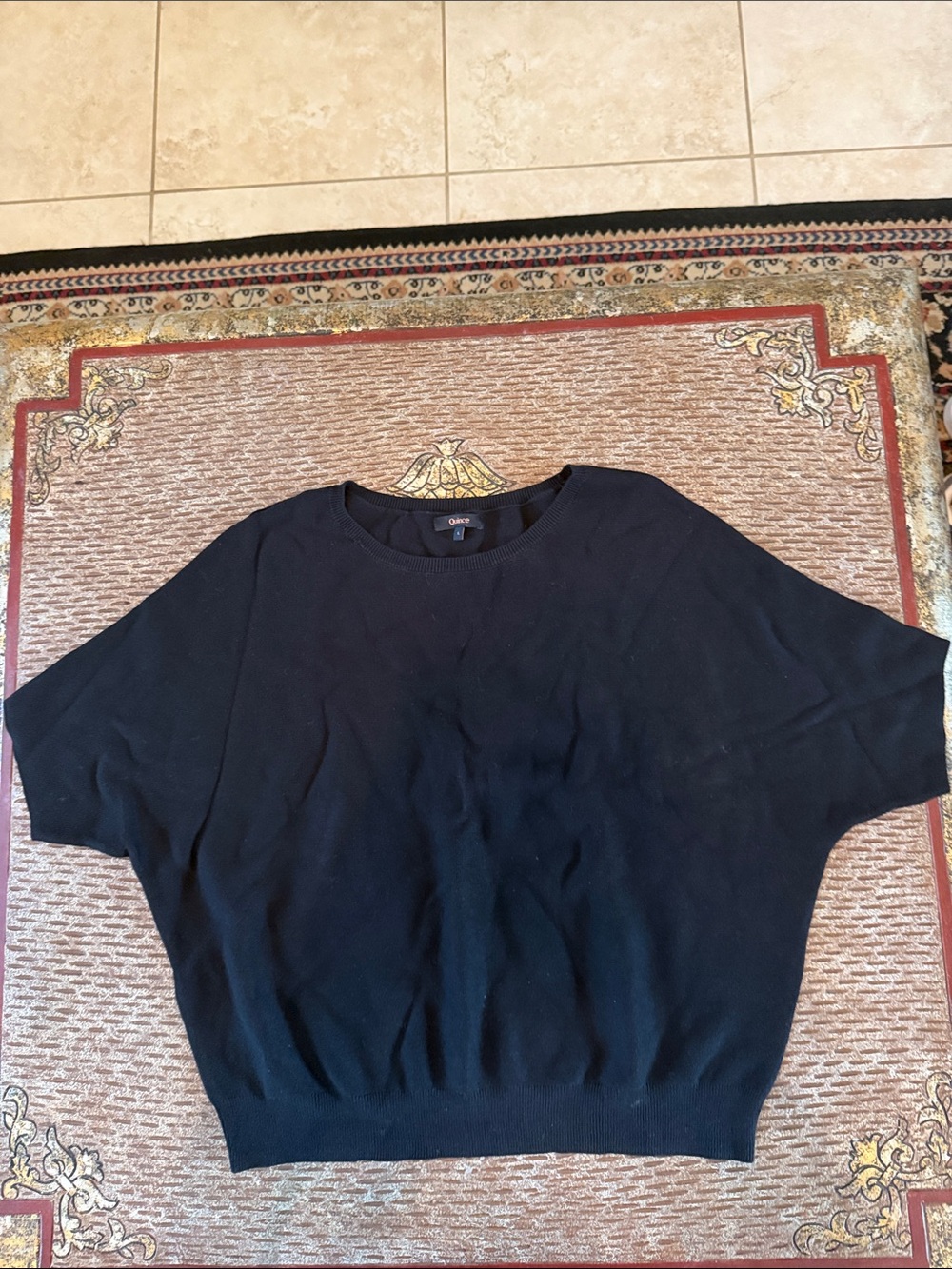 Quince Black Cotton Cashmere Link-Stitch Short-Sleeve Sweater